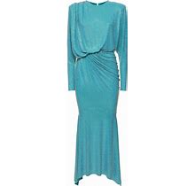 Alexandre Vauthier Women Draped Jersey L/S Maxi Dress Blue 40