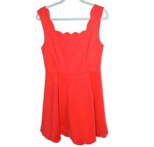 Vibrant Banjul Coral Red Scallop Edge Sleeveless Knee Length Dress Size L NWT