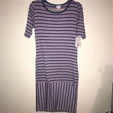 Lularoe Dresses | Lularoe Dress Striped Julia Lavender With Slate Blue Stripes M Bnwt Scoop Neck | Color: Blue/Purple | Size: M