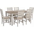 Farmhouse Two Tone Dining Set With 1 Table And 6 Chairs, Weathered Brown