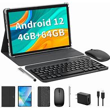 Android Tablet, 10 Inch Android 12 Tablet, 2 in 1 Tablet With Keyboard, Mouse, Case, Stylus, 4GB RAM 64GB ROM 1TB Expand, Wifi, Bluetooth, 8000Mah