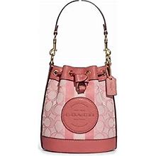Coach Mini Dempsey Bucket Bag In Signature Jacquard With Stripe And Coach Patch (GOLD/TAFFY)