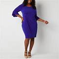 Connected Apparel Plus 3/4 Bell Sleeve Sheath Dress | Blue | Plus 24W | Dresses Sheath Dresses | Stretch Fabric