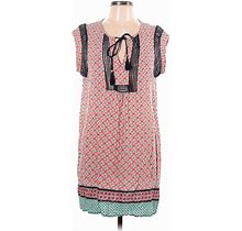 Signature Studio Casual Dress - Shift Tie Neck Short Sleeves: Pink Dresses - Women's Size Large