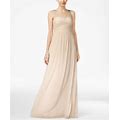 $390 Adrianna Papell Women's Beige Ruched Embellished Dress A-Line Gown Size 10