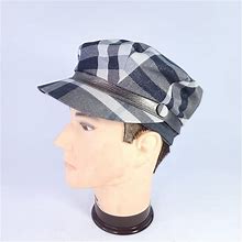 Burberrys Nova Check Newsboy Flat Cotton Cap Hat Gray Leather Belt Driving Cap M. Burberry. Gray. Hats.