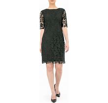 Nina Leonard Jewel Neck Lace Dress - Black - Mini Dresses Size Large
