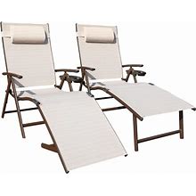 Aluminum Outdoor Folding Reclining Adjustable Patio Chaise Lounge Chair With Pillow For Poolside Backyard And Beach Set Of 2 ,