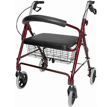 DMI Lightweight Extra-Wide Aluminum Rollator Walker With Seat, Burgundy, Folding - Wheelchairs & Mobility, Rollators