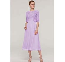 STACEES Tea-Length Chiffon Mother Of The Bride Dress STACEES Mother Of The Bride Dress With Lace Jacket - Lilac