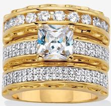 Women's Gold-Plated Bridal Ring Set Cubic Zirconia (3 1/10 Cttw Tdw) By Palmbeach Jewelry In Cubic Zirconia (Size 10)