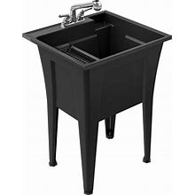 Ruggedtub 24.25-In X 22-In 1-Basin Black Freestanding Utility Tub With Drain And Faucet Stainless Steel | B24BK1