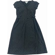 Loft Petites Dresses | Loft Petites Women's Black Polka Dot Cap Sleeve Wrap Dress - 6P | Color: Black | Size: 6P