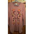 LADIES Floral Umgee Embroidered Long Sleeve Heathered Knit Dress With Pockets