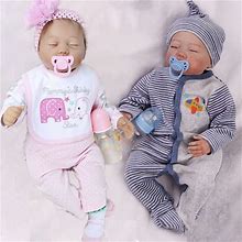 22" Realistic Twins Reborn Baby Dolls Lifelike Vinyl Silicone Newborn Girl+Boy