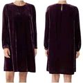 Eileen Fisher Velvet Crew Neck Dress Size Xs Purple Silk Blend Pockets