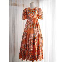 Babydoll Beautiful Orange Sunflower Patchwork Long Dress