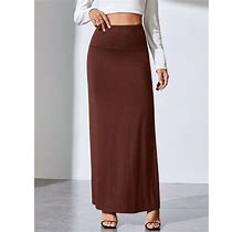 Solid Color Wide Waist Skirt,Tall XS