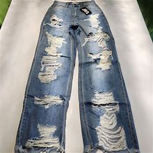Distress Ripped$Repair Denim Jeans | Color: Blue | Size: Various