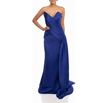 Terani Couture Strapless Column Body Long Dress With Uneven Bust Edge - Royal