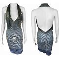 Gucci F/W 2005 Plunged Backless Silk Sequin Embellished Halter Dress