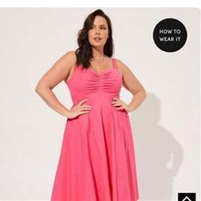 Torrid Dresses | Midi Poplin Sweetheart Shirred Dress | Color: Pink | Size: 3X