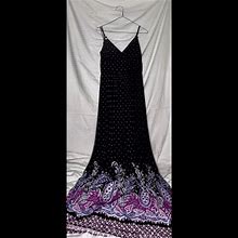 American Living Dresses | American Living Strapped Maxi Dress Black Floral Paisley Size 8 | Color: Black/Pink | Size: 6