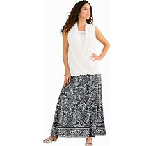 Plus Size Women's Ultrasmooth® Fabric Maxi Skirt By Roaman's In Black Floral Border (Size 22/24) Stretch Jersey Long Length