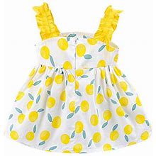 Heavkin-Clothes 6M-2Y Infant Baby Girls Sleeveless Skirt Fruit Lemon Print Bow Sling Knee-Length Dress (Yellow, 12-18 Months)