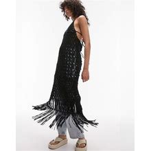 Topshop Hand Knit Macrame Dress In Black - Black (Size: XS)
