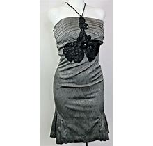 Xs Yanak For Bebe Grey Paisley Sequined Halter Backless Dress 00