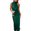 Womens Summer Satin Dress Elegant Formal Dress Sleeveless Ruched Long Dress For Ladies Cocktail Party Date Night