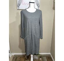 Pure J Jill Tunic Dress Gray Long Sleeve Pockets Shift Cotton Knit