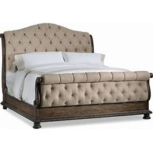 Hooker Furniture 5070-90550 Rhapsody Grand Queen Upholstered Tufted Bed Rustic Walnut Indoor Furniture Beds Sleigh