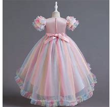Gubotare Summer Dresses Girls Dress Long Sleeve Pleated A Line Elastic Waist Swiss Dots Flowy Dresss,Pink 3-4 Years