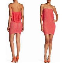 Dress The Population Lisa Coral Strapless Lace Sheath Mini Dress Size