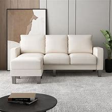 Beige Fabric Modern Living Room Furniture L Shape Sofa With Ottoman