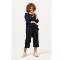 Ulla Popken Women's Blue Knit Cotton Elastic Waist Pocket Crop Pants