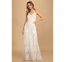 White Lace Maxi Dress | Womens | Medium (Available In 3X, XXS, XS, S, L) | 100% Polyester | Lulus Exclusive | White Dresses | Gowns | Prom Dresses