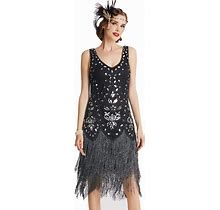 BABEYOND 1920S Flapper Dress Roaring 20S Great Gatsby Costume Dress Fringed Embellished Dress