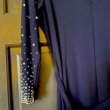 Msk Dresses | Dress, Navy Blue With Bead Detail On Sleeves | Color: Blue | Size: S