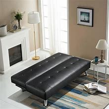 Faux Leather Click Clack Adjustable Futon Sleeper Sofa