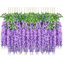 Pauwer Wisteria Hanging Flowers 24 Pack Fake Flower Garland Artificial Wisteria Vines Rattan Silk Flower String Wedding Party Wall Decorations,Purple