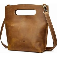 S-ZONE Women Vintage Genuine Leather Crossbody Bag Distressed Foldable Clutch Top Handle Handbag Purse