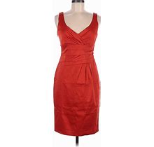 Anne Klein Casual Dress - Sheath Plunge Sleeveless: Orange Print Dresses - Women's Size 6