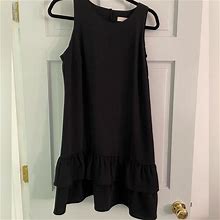 Loft Dresses | Euc Ann Taylor Loft Black Ruffled Shift Dress 12P | Color: Black | Size: 12P
