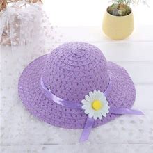 Sehao Kids Hats & Caps Baby Kids Girl Summer Floral Flower Straw Visor Sun Hat Beach Hats Children Clothes Purple