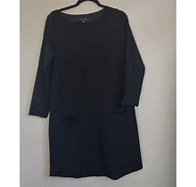 Eileen Fisher Womens Black Viscose Long-Sleeve Minimalist Dress Front Pockets Sm