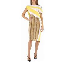 Burberry Bright Straw Graphic-Print Boat Neck Asymmetric Dress, Brand Size 2 (US Size 0)