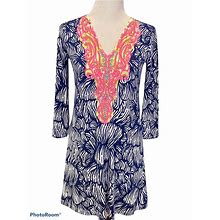 Lilly Pulitzer Dresses | Lilly Pulitzer Bordeaux Tunic Dress Xs Blue Beaded House Of Nemo Engineered | Color: Blue | Size: Xs